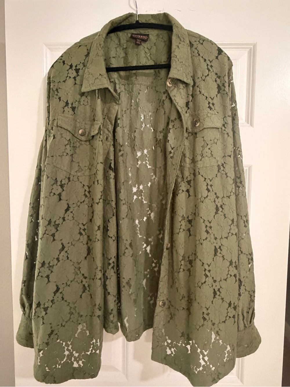 Shyanne Olive Green Lace Button-Down Shirt